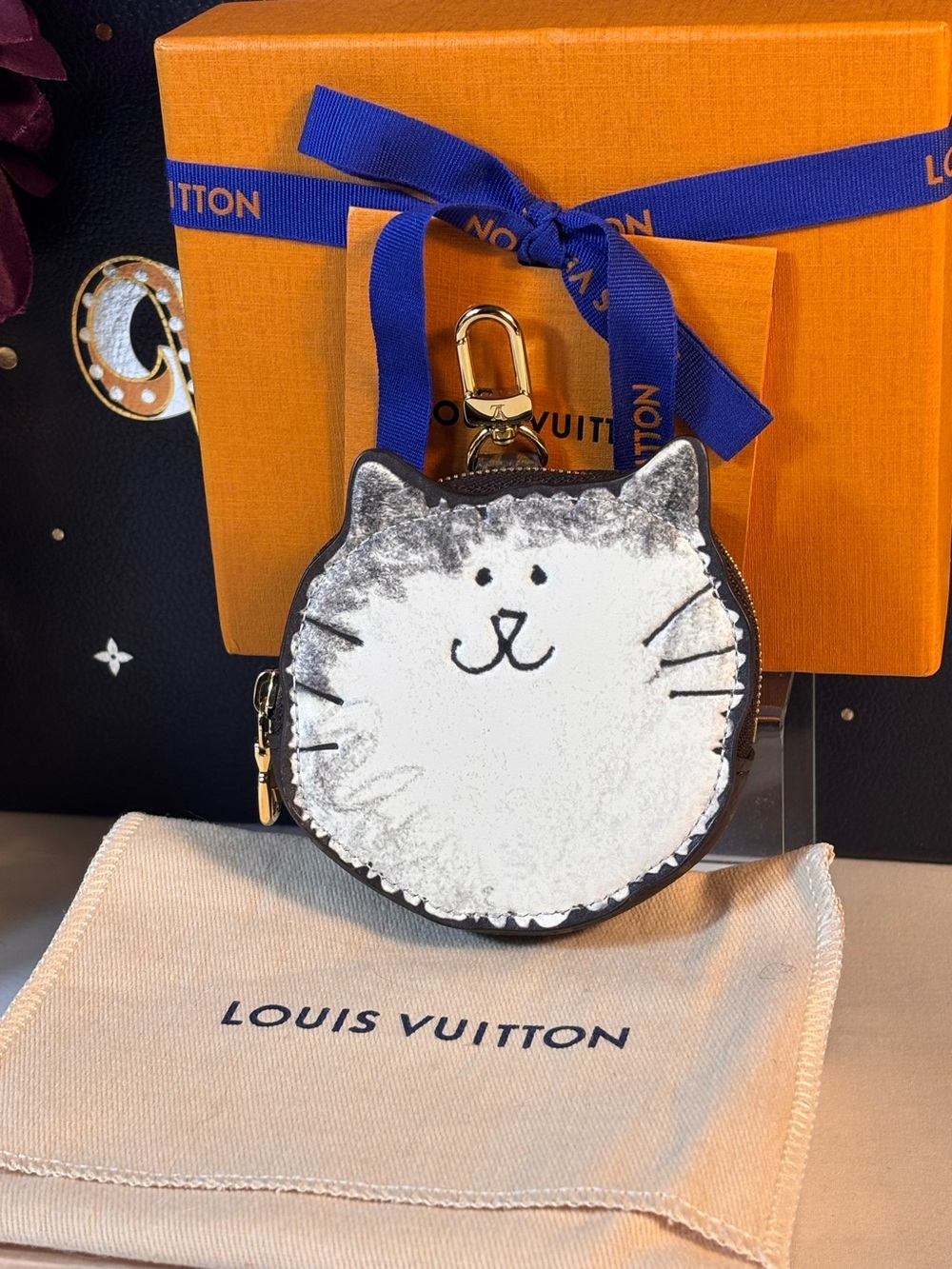 Authentic Louis Vuitton Catogram Kitty Coin Purse Bag Charm
